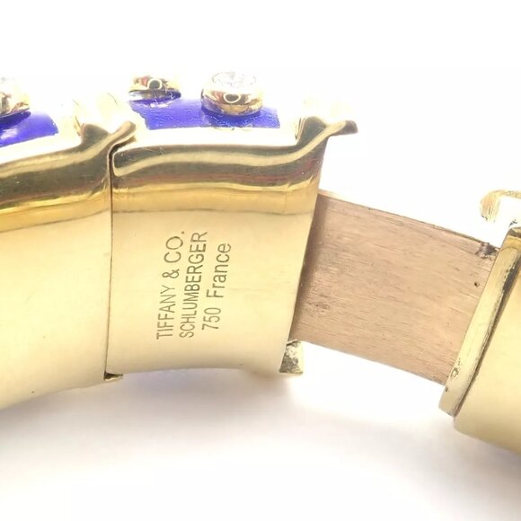 Tiffany & Co Schlumberger Dots 18k Yellow Gold Diamond Enamel Bangle Bracelet - Picture 9 of 10